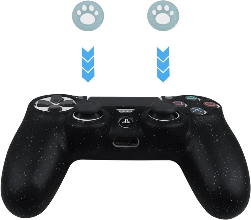 RALAN Controller Skin for PS4 Slim/Pro - Glitter Anti-Slip Silicone Cover - Compatible with PS4 Wireless/Wired Gamepad - 4 Cat Paw Thumb Grip Caps & Black Pro Thumb Grip x 8 - Image 4